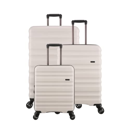 ANTLER - Set of 3 Suitcases - Clifton Luggage - Taupe - Cabin,Medium,Large - Strenght Lightweight Suitcase for Travel - Luggage with 4 Wheels, Expandable Zip, Twist Grip Handle - TSA Approved Locks