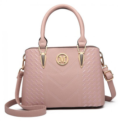 Miss Lulu Leather Look Weave Effect Shoulder Bag - Pink