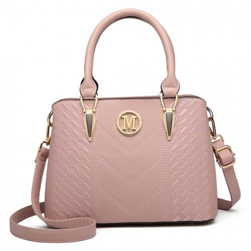 Miss Lulu Leather Look Weave Effect Shoulder Bag - Pink