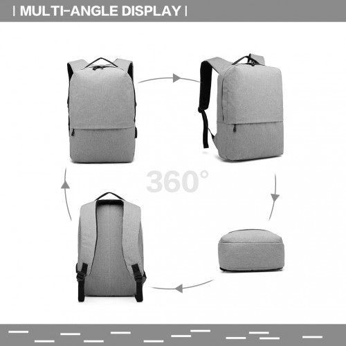 Kono Waterproof Basic Backpack With USB Charging Port - Grey