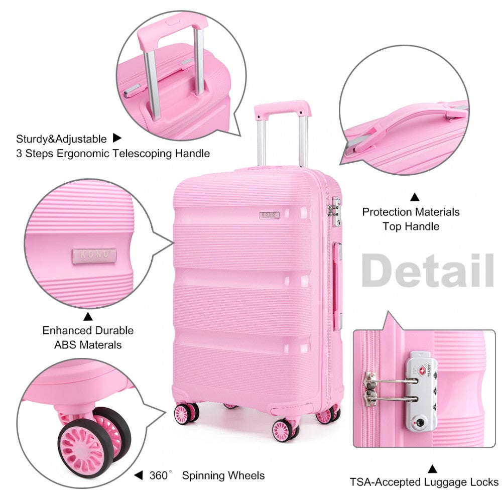 Kono 24 Inch Bright Hard Shell Pp Suitcase - Classic Collection - Pink