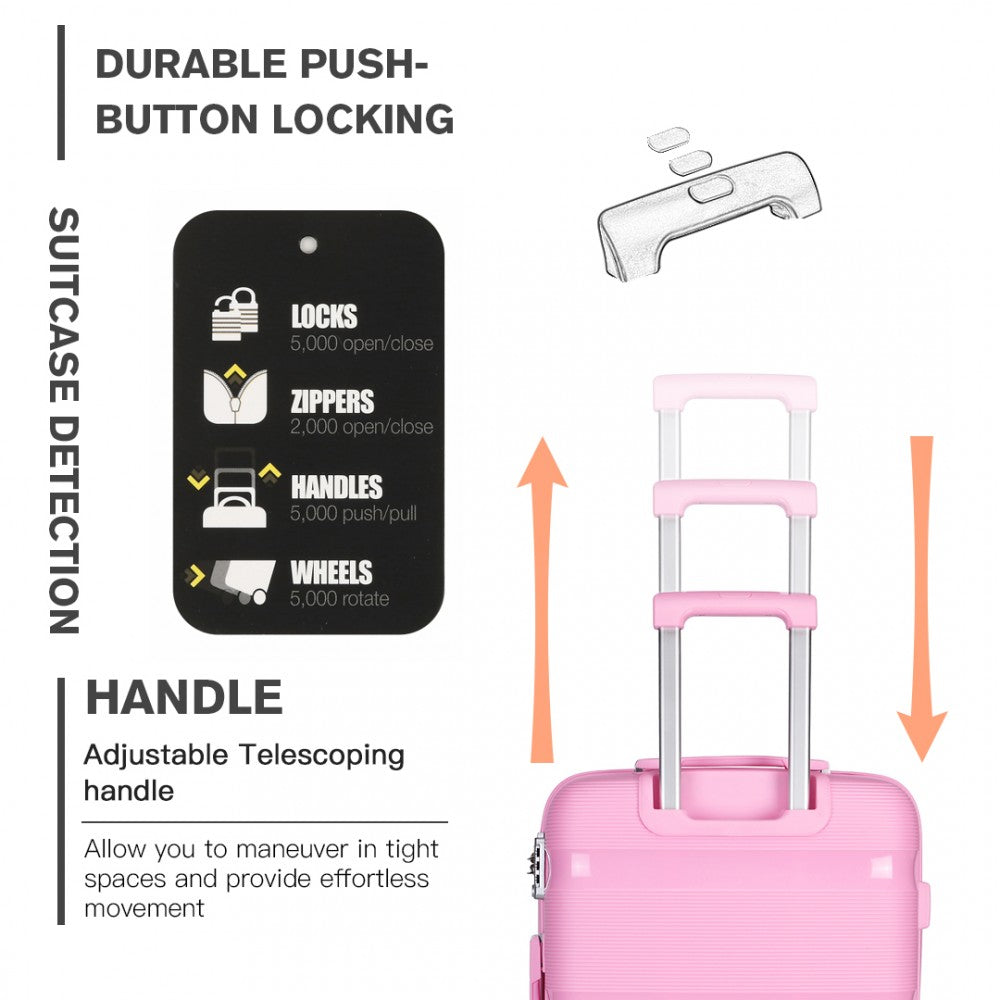 Kono 20 Inch Bright Hard Shell PP Suitcase - Classic Collection - Pink