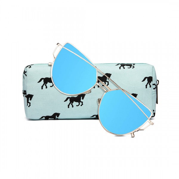 Miss Lulu Canvas Pencil Case Horse Blue