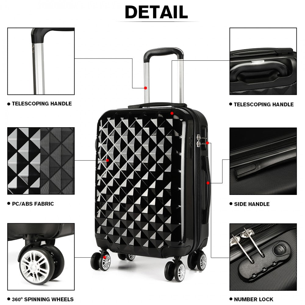 Kono Multifaceted Diamond Pattern Hard Shell 20 Inch Suitcase - Black