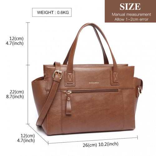 Miss Lulu Leather Look Classic Handbag - Brown