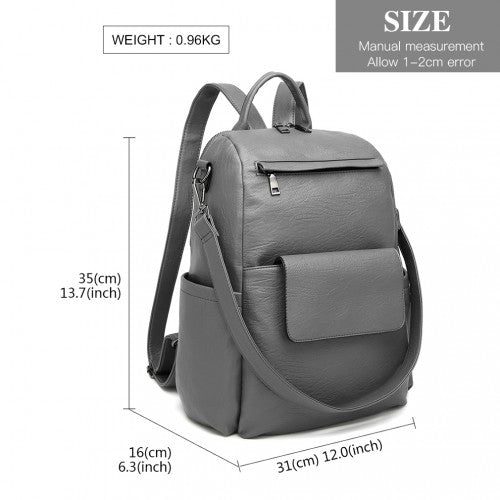 Miss Lulu Large Leather Look Backpack - Grey