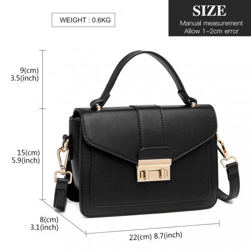 Miss Lulu Leather Look Midi Handbag - Black