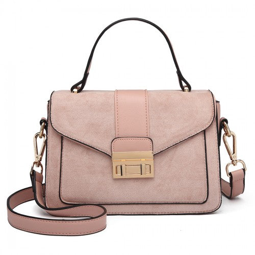 Miss Lulu Matte Leather Midi Handbag - Pink