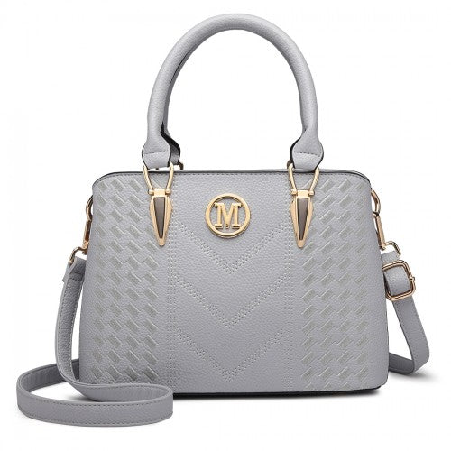 Miss Lulu Leather Look Weave Effect Shoulder Bag - Light Grey