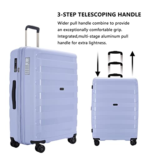 GinzaTravel Anti-scratch PP Material large capacity Expandable Luggage 8-wheel Spinner Luggage sets, Pastel Blue, 3-pc Set (20/24/28)