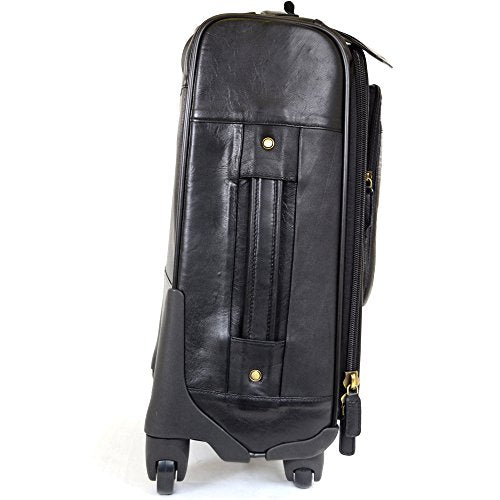 Super Soft Premium Leather Spinner Trolley Case - Black