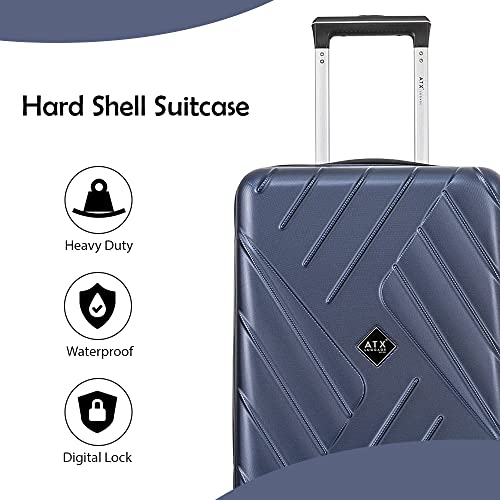 ATX Luggage Cabin Suitcase Super Lightweight Durable ABS Carry on Suitcase with 4 Dual Spinner Wheels and Built-in 3 Digit Combination Lock (Navy, 21 Inches, 33 Liter)