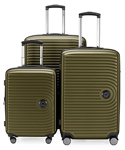 HAUPTSTADTKOFFER - MITTE – Set of 3 suitcases - Cabin Luggage on wheels 55 cm, Medium Size Trolley 68 cm + Large Suitcase 77 cm, ABS, TSA Lock, Avocado