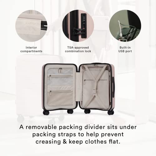 ANTLER - Cabin Suitcase - Stamford Luggage - 54x40x20 Cabin, Putty - Hand Luggage with 4 Spinner Wheels, Removable Packing Divider & USB Port - Lightweight Suitcase for Travel - TSA Approved Locks