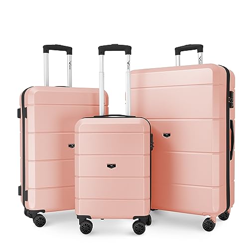 LUGG Travel Suitcase Set, 3 Hard Shell Cabin & Hold Luggage, Airline Approved, Lightweight & Strong, Secure TSA Lock, Internal Storage Pockets, Smooth Turning Wheels, 20" 25" 29" Suitcases (Rose Gold)