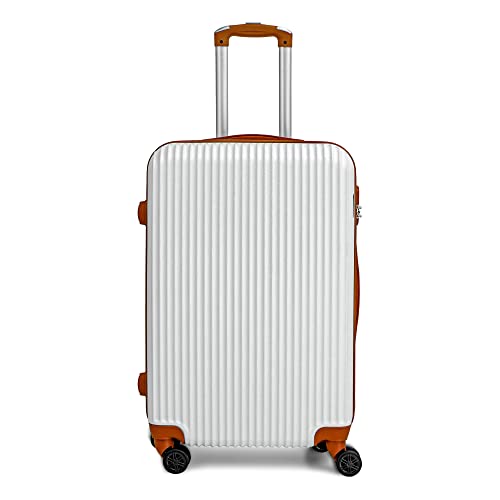 CALDARIUS Suitcase Medium Size| Hard Shell | Lightweight | 4 Dual Spinner Wheels | Trolley Luggage Suitcase | Medium 24" Hold Check in Luggage | Combination Lock, (White, Medium 24'')