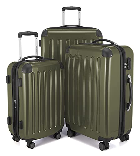 HAUPTSTADTKOFFER - Alex - Set of 3 suitcases, Travel suitcases, Trolley, Rigid Luggage, Travel Set, TSA, 4 Double Wheels (S, M & L), Avocado