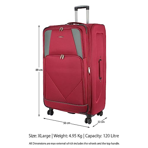 ARIANA Lightweight 4 Wheel Spinner Soft Shell Suitcase Luggage Carry On Cabin Travel Bag RT905 Burgundy 32 XLarge H88xW50xD33 cm