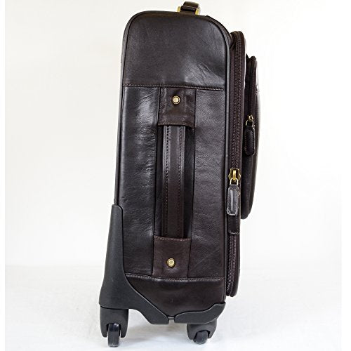 Super Soft Premium Leather Spinner Trolley Case - Brown