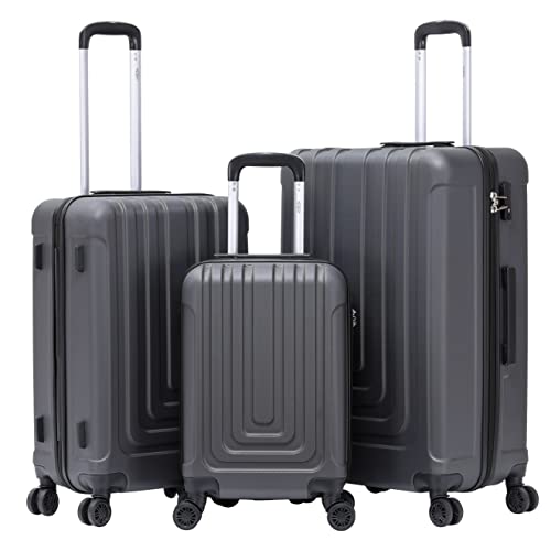 Flight Knight Premium Set of 3 Suitcases - 4 Double Wheels - Built-in TSA Approved Lock - Lightweight ABS Hard Shell Carry On Or Check in Luggage - Highly Durable - Approved for Over 100 Airlines