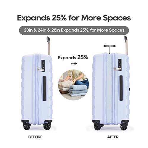 GinzaTravel Anti-scratch PP Material large capacity Expandable Luggage 8-wheel Spinner Luggage sets, Pastel Blue, 3-pc Set (20/24/28)