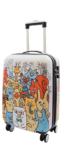 House Of Leather Cabin Size Suitcase Cartoon Print Hard Shell Four Wheel Luggage