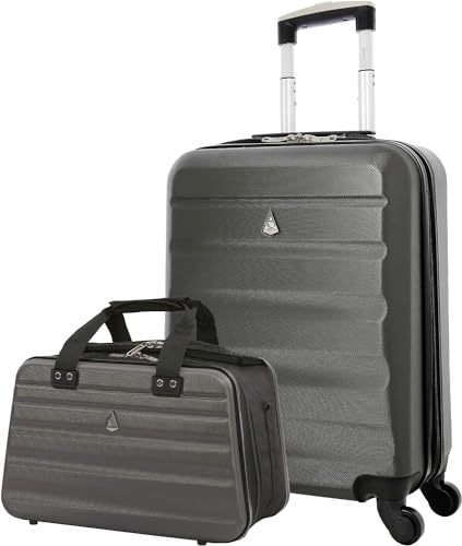 Aerolite Ryanair Maximum Size Set - 55x40x20 ABS 4-Wheel Cabin Bag Suitcase + 40x20x25 Carry On Shoulder Flight Luggage Bag