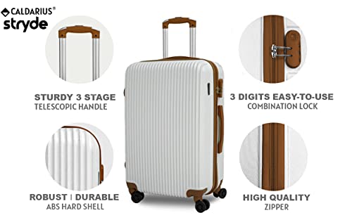 CALDARIUS Suitcase Medium Size| Hard Shell | Lightweight | 4 Dual Spinner Wheels | Trolley Luggage Suitcase | Medium 24" Hold Check in Luggage | Combination Lock, (White, Medium 24'')