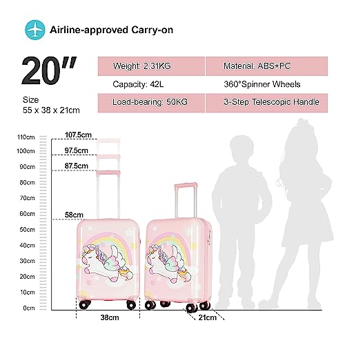 GinzaTravel 3D Cartoon Children's Luggage Trolley Case 20 inch Boys and Girls Universal Wheeled Travel Case, Pink color, carry-on 20inch, Cartoon