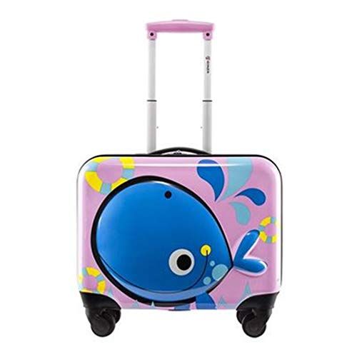 GinzaTravel 3D Little Whale Cute Children's Luggage Sit and Ride Trolley Case 18-inch Universal Wheel Travel Case for Boys and Girls, Pink color,