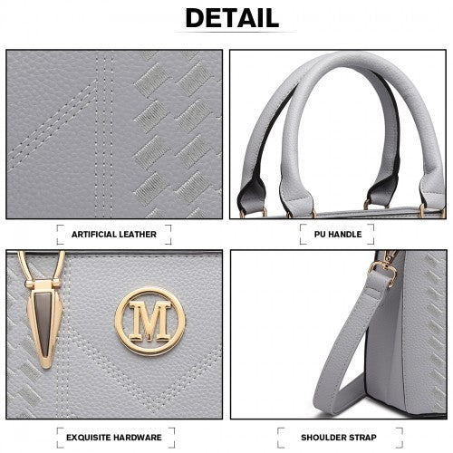 Miss Lulu Leather Look Weave Effect Shoulder Bag - Light Grey