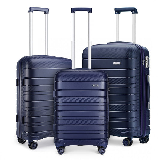 Kono Multi Texture Hard Shell PP Suitcase 3 Pieces Set - Classic Collection - Navy