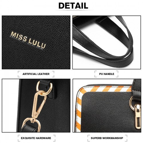 Miss Lulu Stripe Design Shoulder Bag - Black