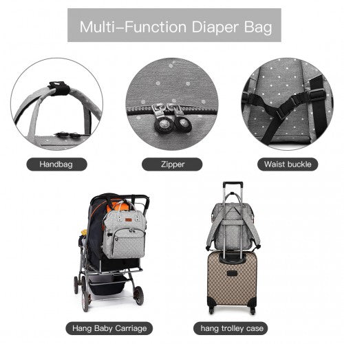 Kono Wide Open Designed Baby Diaper Changing Backpack Dot - Grey