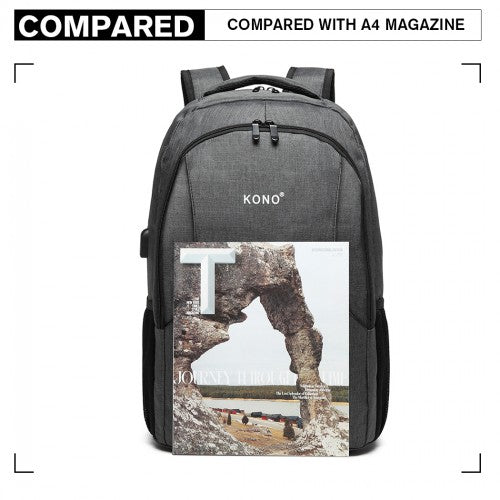 Kono Large Backpack With USB Charging Interface - Grey