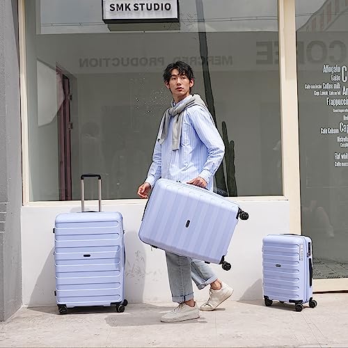 GinzaTravel Anti-scratch PP Material large capacity Expandable Luggage 8-wheel Spinner Luggage sets, Pastel Blue, 3-pc Set (20/24/28)