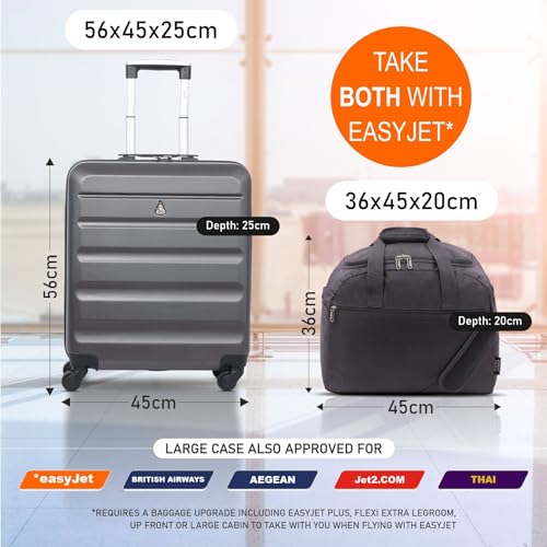 Aerolite 56x45x25 + 45x36x20 easyJet Plus/Flexi/Extra Legroom/Up Front/Large Cabin Maximum Allowance Lightweight Carry On Hand Cabin Luggage Set Bundle (Suitcase + Holdall)