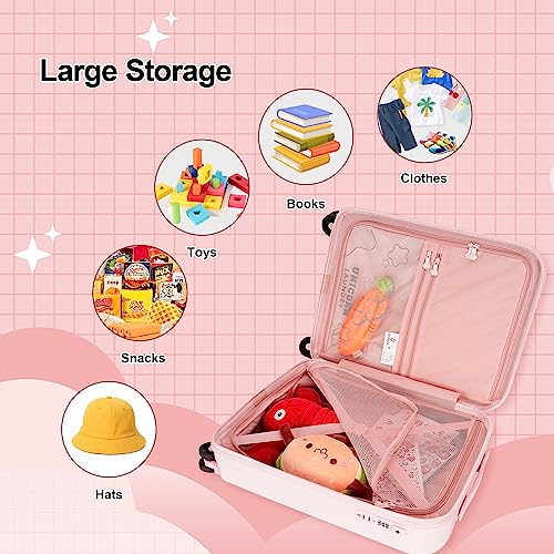 GinzaTravel 3D Cartoon Children's Luggage Trolley Case 20 inch Boys and Girls Universal Wheeled Travel Case, Pink color, carry-on 20inch, Cartoon