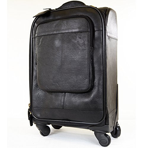 Super Soft Premium Leather Spinner Trolley Case - Black