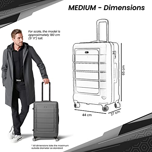 CALDARIUS Suitcase Medium Size| Hard Shell | Lightweight | 4 Dual Spinner Wheels | Trolley Luggage Suitcase | Medium 24" Hold Check in Luggage | Combination Lock, (White, Medium 24'')