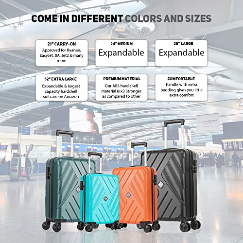 ATX Luggage Cabin Suitcase Super Lightweight Durable ABS Carry on Suitcase with 4 Dual Spinner Wheels and Built-in 3 Digit Combination Lock (Navy, 21 Inches, 33 Liter)