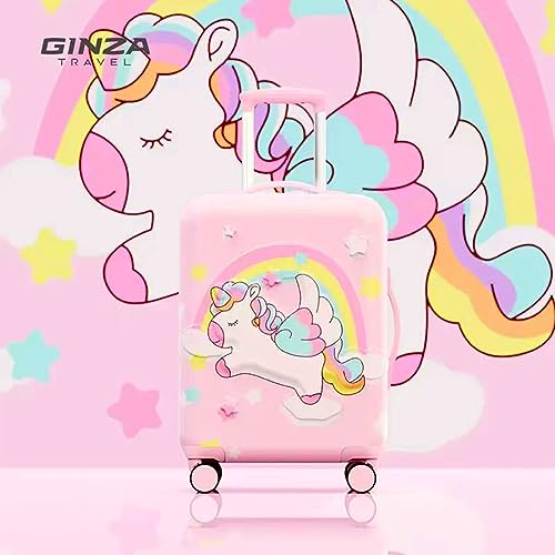 GinzaTravel 3D Cartoon Children's Luggage Trolley Case 20 inch Boys and Girls Universal Wheeled Travel Case, Pink color, carry-on 20inch, Cartoon