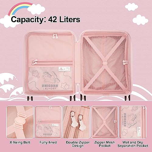 GinzaTravel 3D Cartoon Children's Luggage Trolley Case 20 inch Boys and Girls Universal Wheeled Travel Case, Pink color, carry-on 20inch, Cartoon