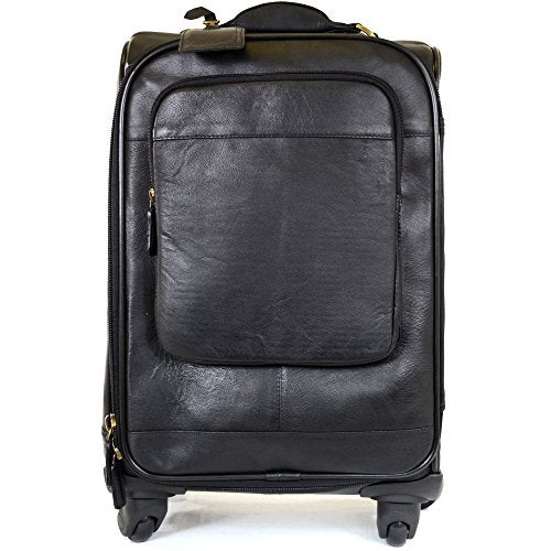 Super Soft Premium Leather Spinner Trolley Case - Black