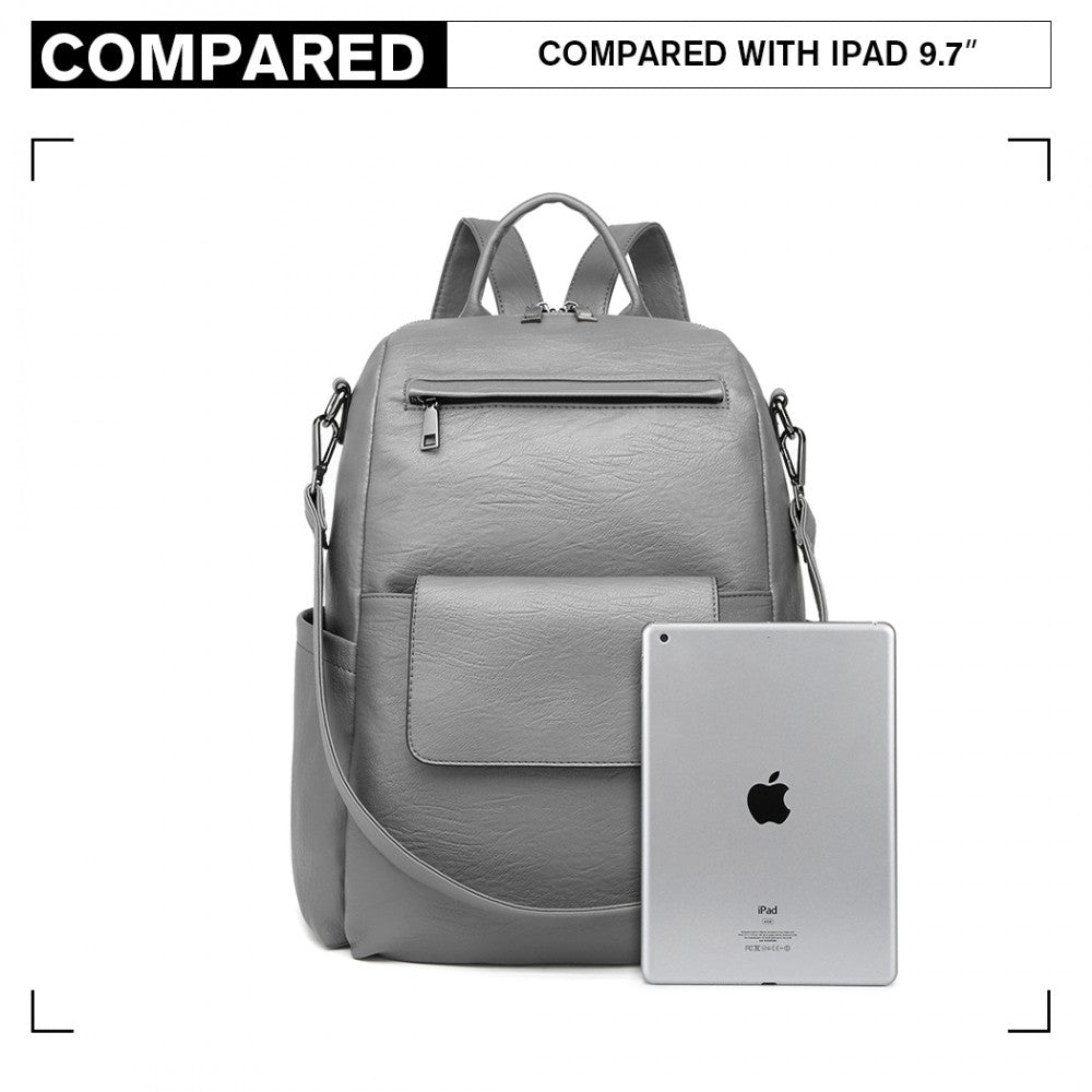 Miss Lulu Large Leather Look Backpack - Grey