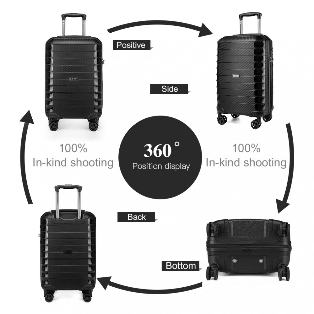 Kono Cabin Size Classic Collection PP Luggage With Charging Interface - Black