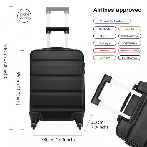 Kono Horizontal Design Abs Hard Shell Luggage 20 Inch Suitcase - Black