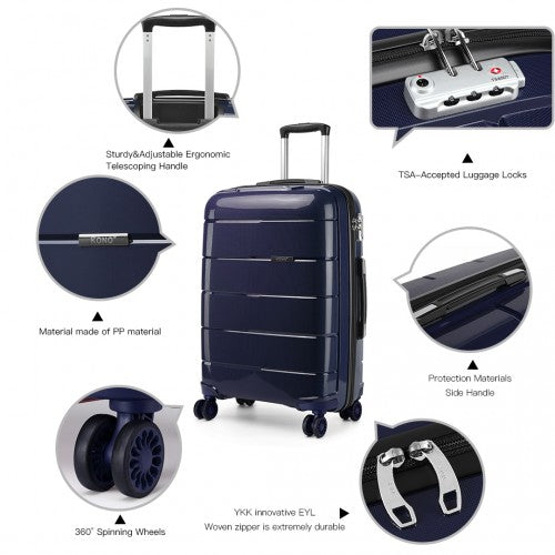 Kono 24 Inch Hard Shell PP Suitcase - Navy