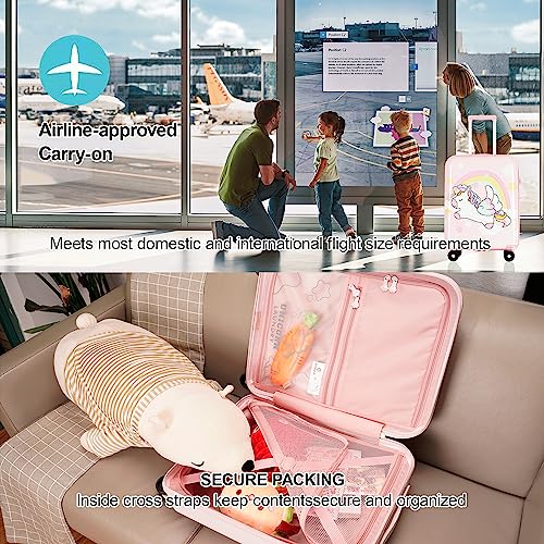 GinzaTravel 3D Cartoon Children's Luggage Trolley Case 20 inch Boys and Girls Universal Wheeled Travel Case, Pink color, carry-on 20inch, Cartoon