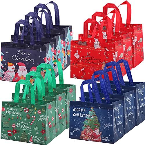 OTMVicor 12 packs Christmas Gift Bags,Reusable GiftTote Bags with Handles,Waterproof Christmas Treat Bags for Xmas Party